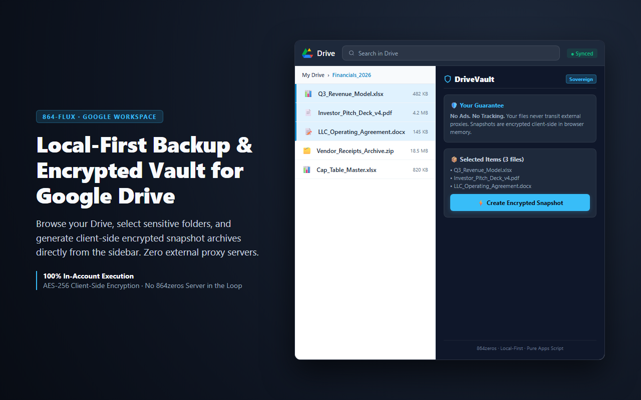 DriveVault — browse Drive and create encrypted snapshots