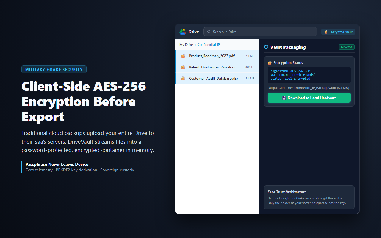 DriveVault — client-side AES-256-GCM encryption