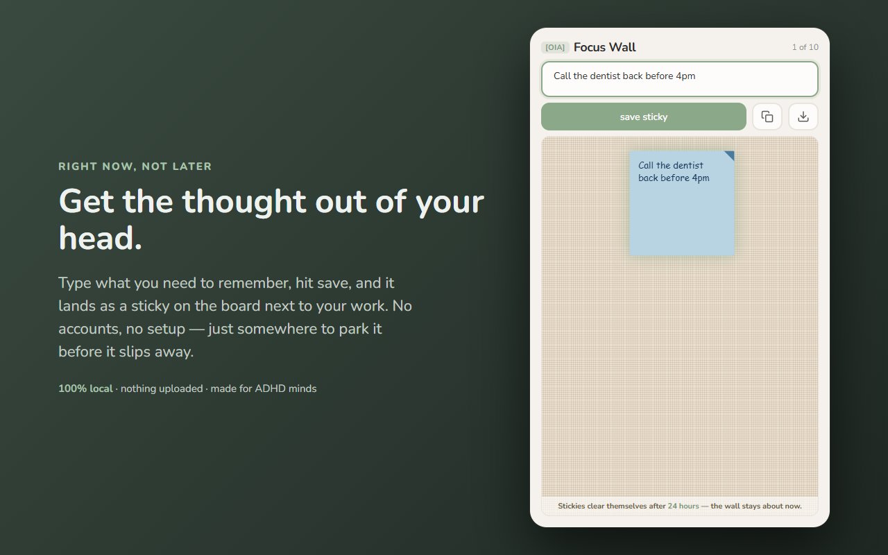 Focus Wall — jot a quick sticky note in the side panel