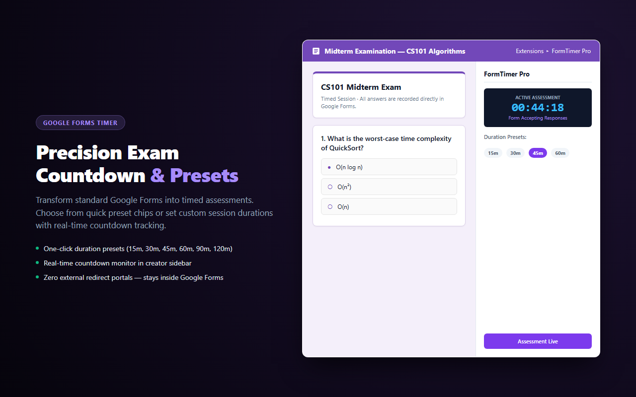 FormTimer Pro — exam duration countdown in Google Forms