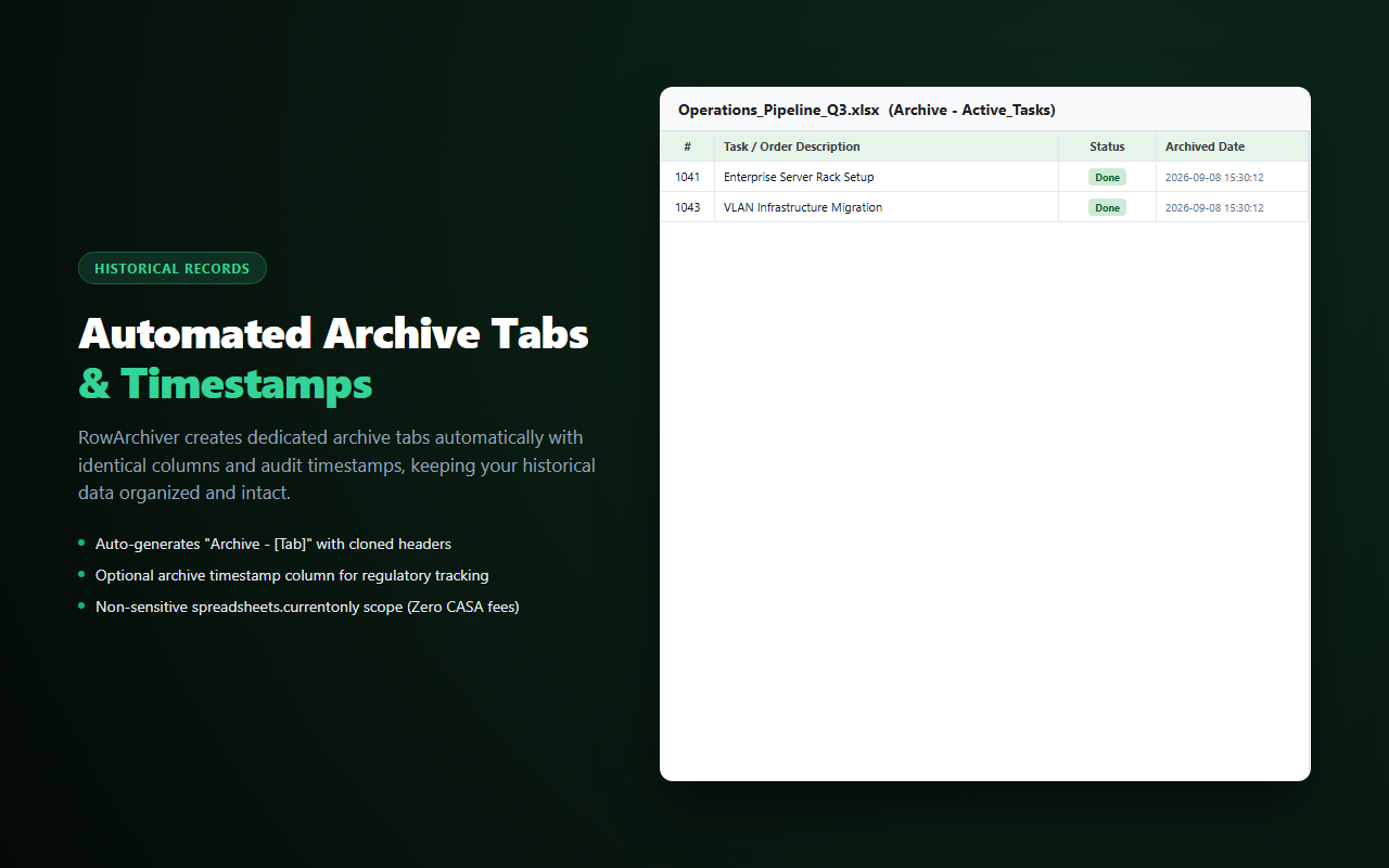 RowArchiver — automated archive tab creation and timestamps