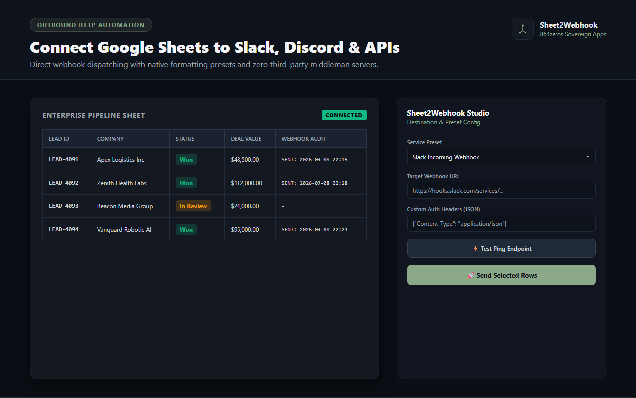 Sheet2Webhook — endpoint configuration and service presets