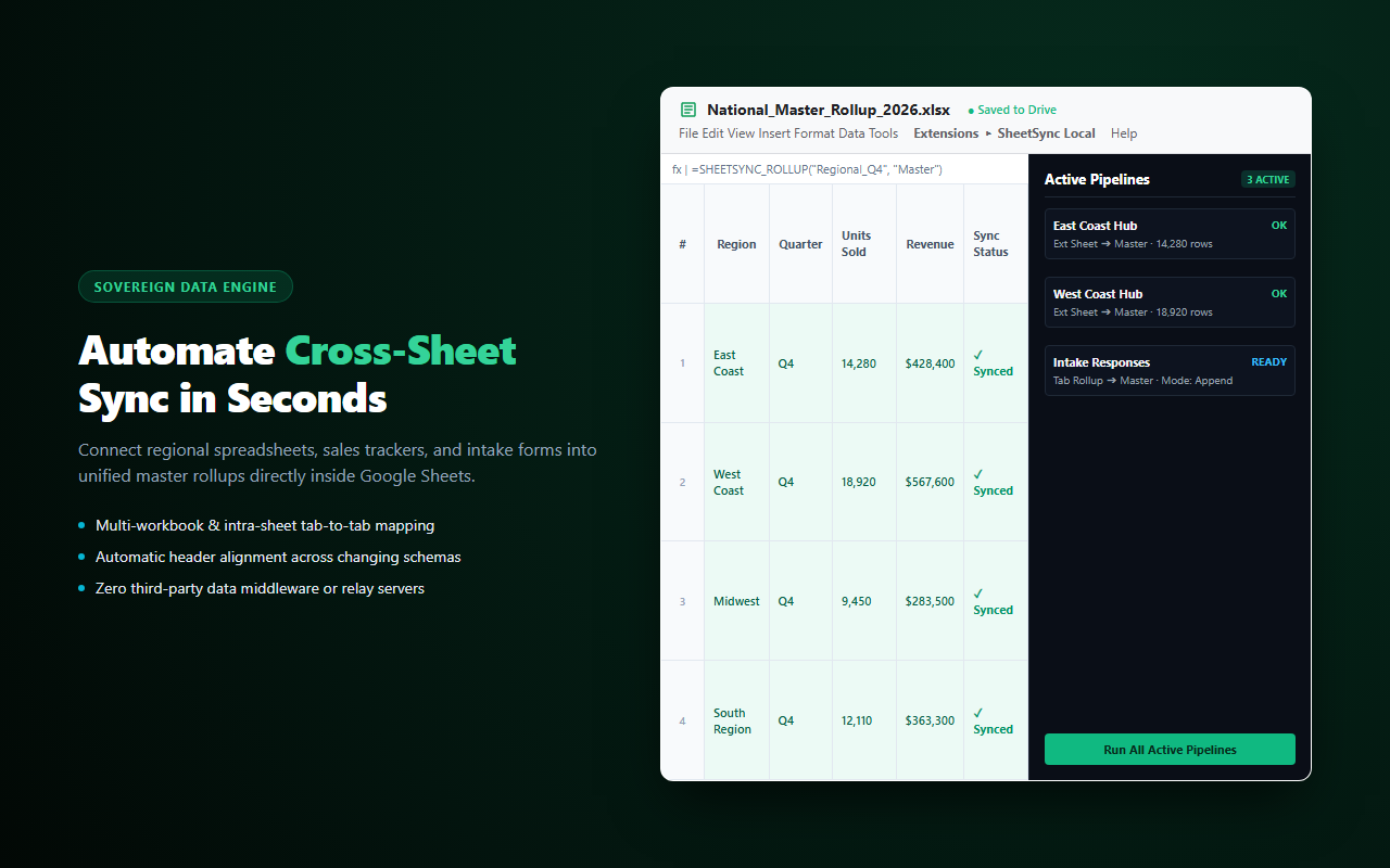 SheetSync Local — cross-sheet pipeline builder and tab mapper