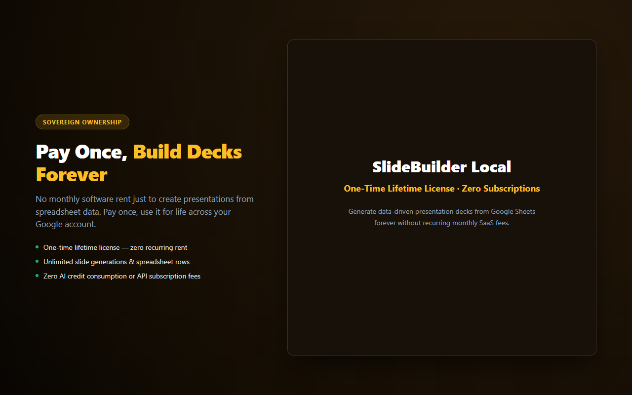SlideBuilder Local — sovereign ownership vs monthly subscription rent